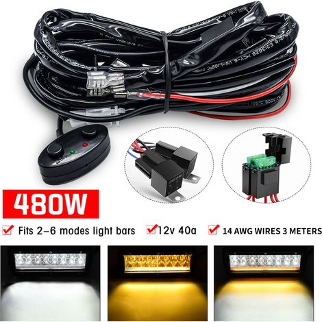 Acouto Led-beleuchtungs-kabelbaum-set, 480w 2-adrig 14 Awg Led-kabelbaum Mit 40a Relais Und Zwei Steuerschaltern Zum Umschalten Zwischen Verschiedenen Verdrahtungsmodi.