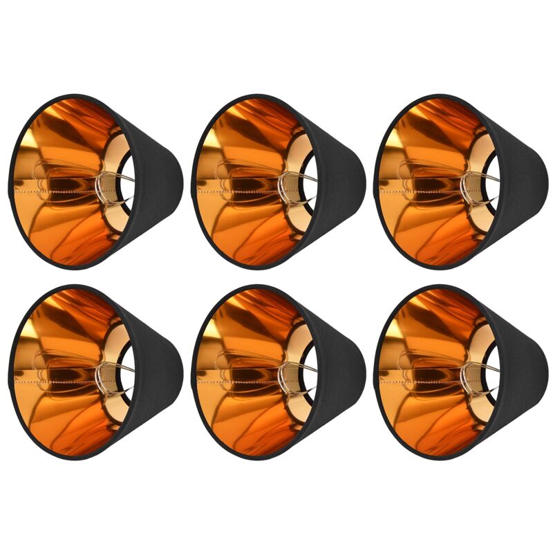 – Set Mit 6 Schwarzen, Aufsteckbaren Stofflampenschirmen (e14) – Goldfarbene Innenseite – Maße: 8,3 X 15,2 X 12 Cm – Für Tischlampen Und Kronleuchter