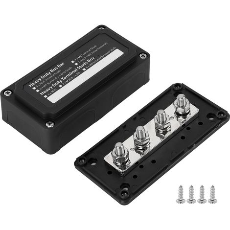 Stromverteilerkasten Mit Sammelschiene, 300a 48v Dc 4 Universalbolzen-stromverteilerkasten Für Auto, Boot, Wohnmobil (ein Schwarzer Kasten)).