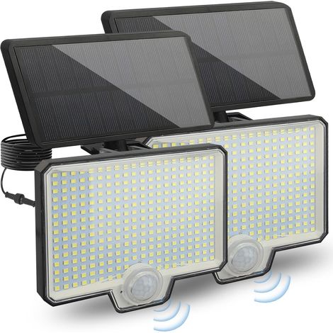 Set Mit 2 Solar-außenleuchten - 394 Leds - Mit Bewegungsmelder - Ip65 Wasserdicht - 120° Abstrahlwinkel - Solar-gartenwandleuchte Mit 5 M Kabel [energieklasse A+]