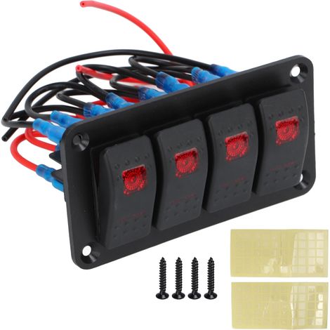 Wippschalterfeld, 4-fach, Rote Led, Vorverdrahteter Wippschalter Mit Aufklebern Für Boot Auto 12v 20a 24v 10a.