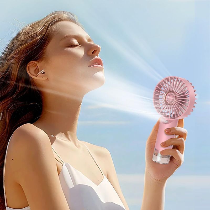 Wiederaufladbarer, Tragbarer Nebelventilator Mit 3 Geschwindigkeitsstufen, Ideal Für Büro, Strand Und Reisen – Rosa