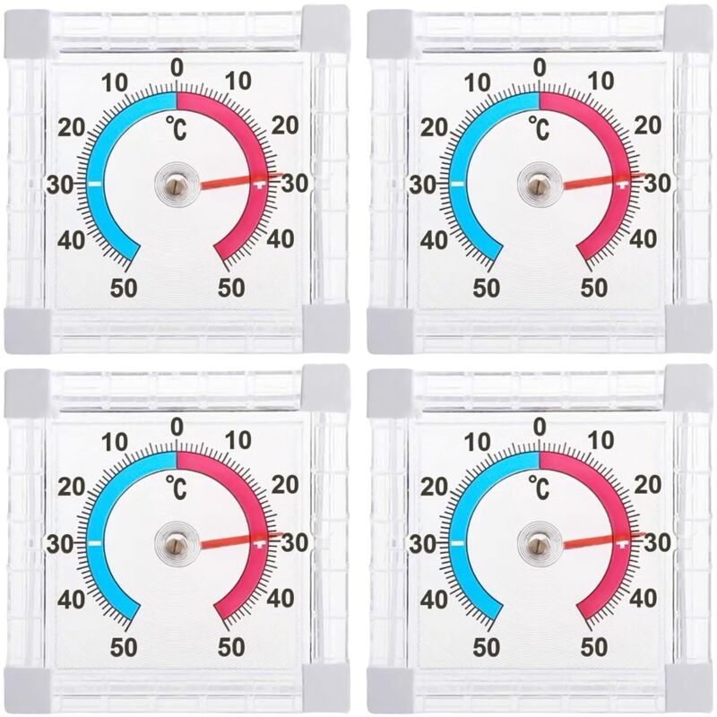 Set Mit 4 Selbstklebenden, Transparenten, Analogen Fensterthermometern: 4 Thermometer/hygrometer, Fensterthermometer, Außenthermometer, Fensterglas, Anzeige Der