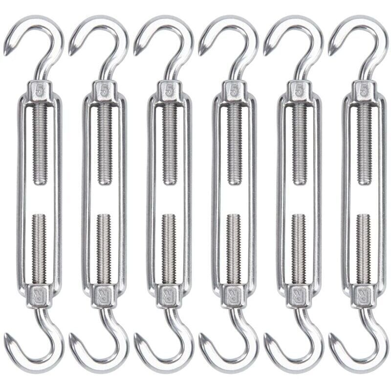 Aimoonsa M5 Edelstahl-kabelspanner, 6er-pack Verstellbarer, Robuster Drahthaken Und Hakenspanner Für Seile, Kabel, Drähte, Wäscheleinen Und Sonnenschutz.