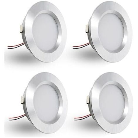 Set Mit 4 Flachen 12v 3w Led-einbaustrahlern Für 55-58mm Und 14mm Montagebohrungen, Dimmbar, Schutzart Ip44, Für Möbel (silber, Warmweiß 3000k)