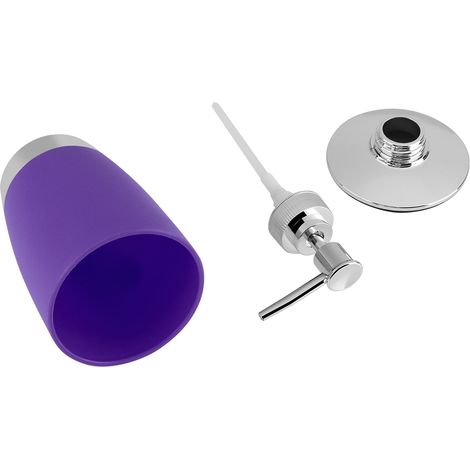 Das 4-teilige Badezimmer-accessoire-set Beinhaltet Einen Becher, Einen Zahnbürstenhalter Und Einen Lila Seifenspender.