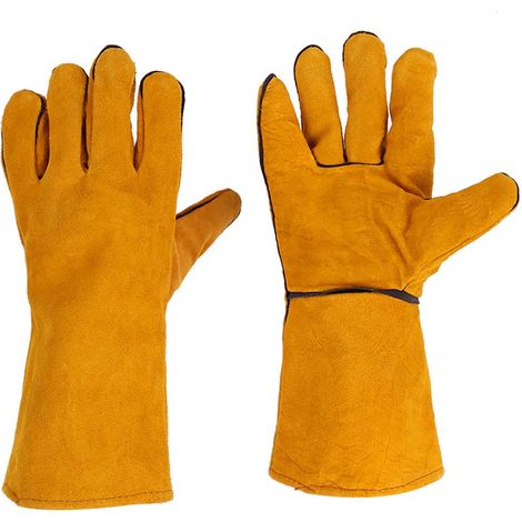 Hitzebeständige Und Feuerfeste Schweißerhandschuhe Aus Leder, 35 Cm, Hitzeschutz Für Kamine, Grills Und Schweißarbeiten (gelb)
