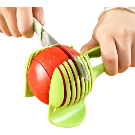 Manueller Gemüseschneider Mit Führungsschienen. Schneidet Tomaten, Zwiebeln Und Anderes Gemüse In Perfekte Scheiben. Sicheres Gerät Mit Rutschfestem Griff. Einfache Handhabung Und Reinigung.