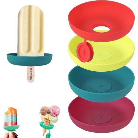 Set Mit 4 Silikon-eiswürfelhaltern, Eis Am Stiel-haltern, Tropffreien Eiscremehaltern, Abwaschbar, Frostfrei, Für Mädchen Und Jungen, Wiederverwendbare Eis Am Stiel-halter