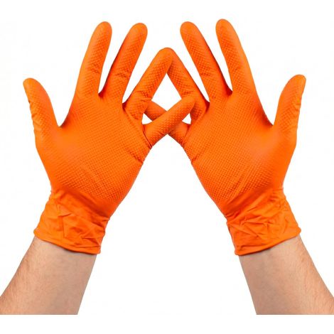 (1 Packung Mit 50 Stück) Diamond Nitrilhandschuhe, Größe M, Einweg-arbeitshandschuhe, Orange, Strapazierfähig, Latexfrei, Puderfrei