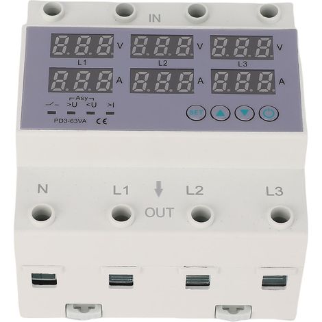 Überspannungsschutz, Dreiphasiges Automatisches Voltmeter Auf Din-schiene, Digitalanzeige, Pc-kompatibel, Einstellbare Schnelle Ansprechzeit Für Den Heimgebrauch (40 A)