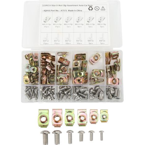 115-teiliges U-muttern-clip-set, 4 Größen M4, M5, M6, M8, Farbig Verzinkte Kfz-clip-schrauben-sortiment Für Auto Und Motorrad