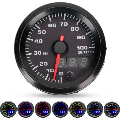 12v 2in 0-100psi Öldruckmesser Mit 7-farbiger Led-anzeige Und Universellem Sensor Für Autos.