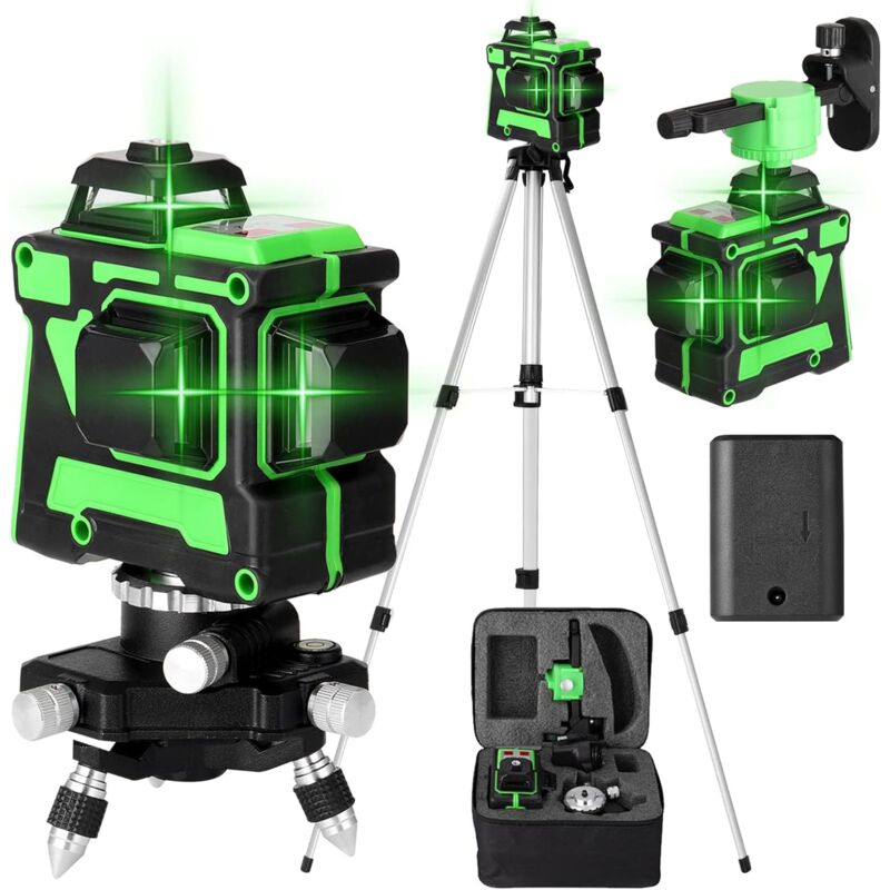 – 3d-laser-nivelliergerät Mit 12 Linien – 360°-grünlaser – Selbstnivellierung ±3° – 30 M Reichweite – 1,2 M Stativ Für Den Innenbereich