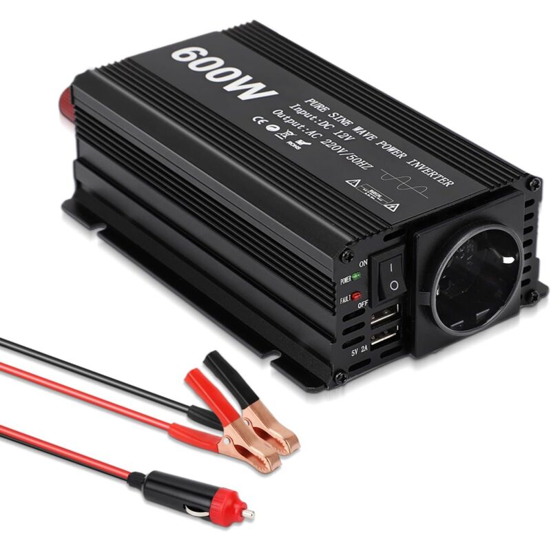 – 600-w-spannungswandler (12 V Gleichstrom Auf 220 V Wechselstrom) – Reiner Sinus-wechselrichter – Überhitzungsschutz – Gehäuse Aus Aluminiumlegierung