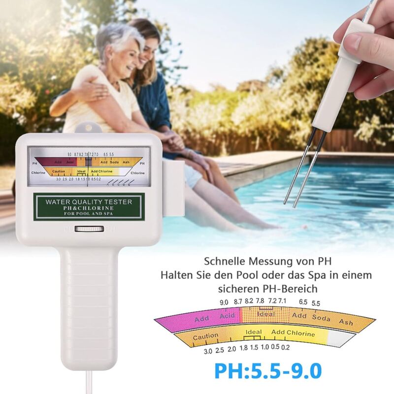 – Digitales Wasserqualitätsmessgerät – Misst Ph-wert Und Chlorgehalt – Kompakt Und Leicht – Für Pools Und Whirlpools – Schnelle Ergebnisanzeige