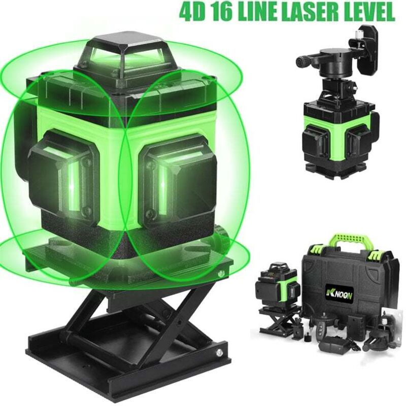 – 4 X 360° Grüner Selbstnivellierender Laser – 16 Laserlinien – 2 X 2400 Mah Akkus – ±3° Genauigkeit Für Professionelle Baustellen