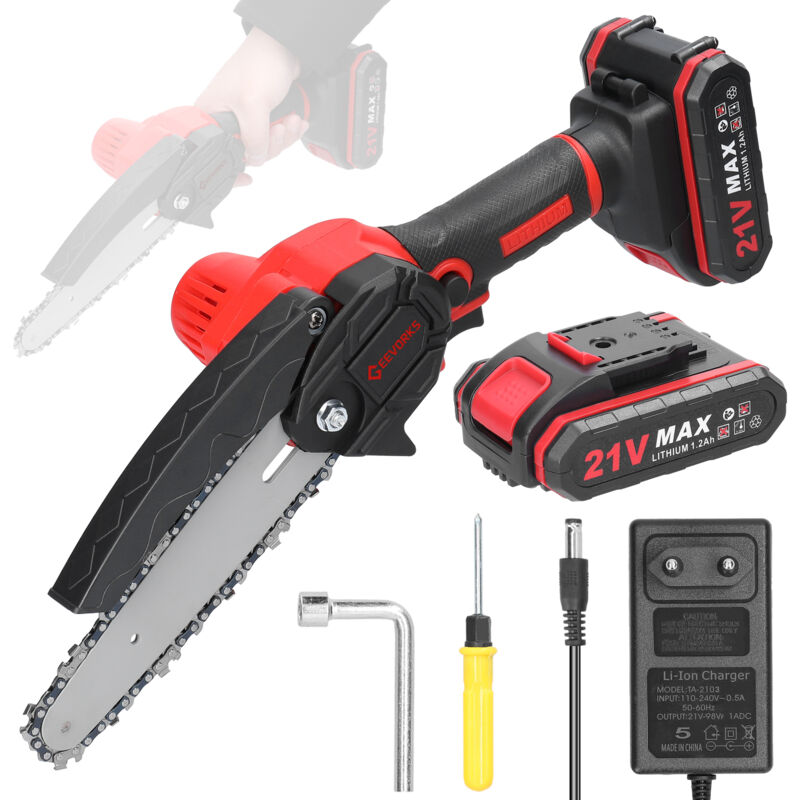 – 15 Cm Akku-kettensäge – 2 X 1200 Mah Akkus – Bürstenloser Motor – Schnittgeschwindigkeit 5 M/s – Zum Beschneiden Und Spalten Von Holz