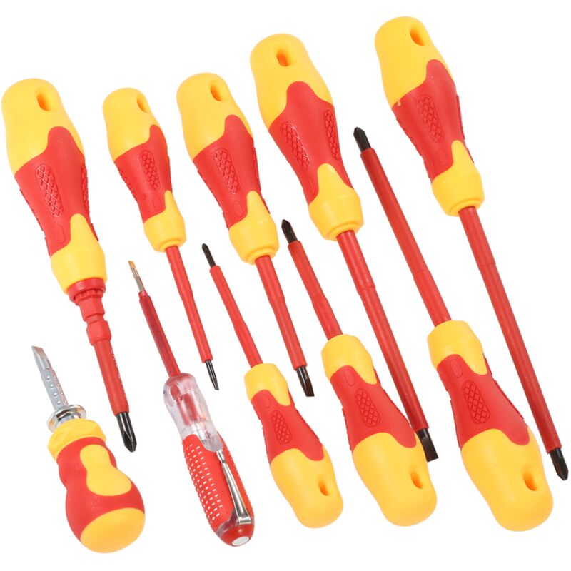 Set Mit 10 Vde-isolierten Schraubendrehern, 1000 V, Schwarze Spitze, Magnetischer Tpr-griff, Elektriker-komfort-schlitz-, Kreuzschlitz- Und Pozidriv-werkzeuge