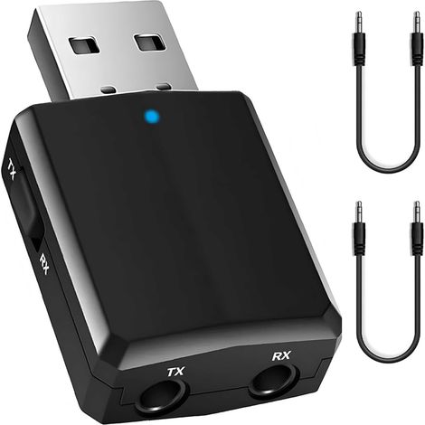 Bluetooth 5.0-adapter, 3-in-1-funk-usb-sender-empfänger-adapter Mit 2 X 3,5-mm-audiokabeln Für Tv/pc/autoradio/kopfhörer/computer/tablet, 10 M Reichweite