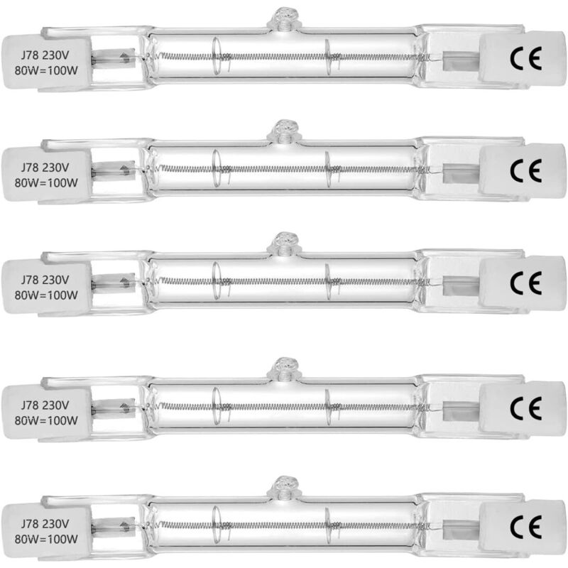 Halogenröhre, R7s-sockel, T3-halogenröhrenlampe, 230 V, 80 W, 78 Mm, Warmweiß - 2800 K (5 Stück)