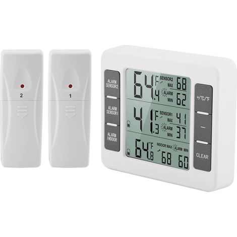Kabelloses Digitales Kühlschrankthermometer Mit Akustischem Alarm Und 2 Sensoren Für Minimal-/maximalanzeige