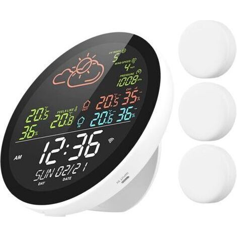 Wlan-wetterstation Mit Uhr, Innen- Und Außentemperatur- Und Luftfeuchtigkeitsmesser, Großem Multifunktions-farbdisplay, Anzeige Von Temperatur, Wetter, Uhrzeit Und Hygrometer