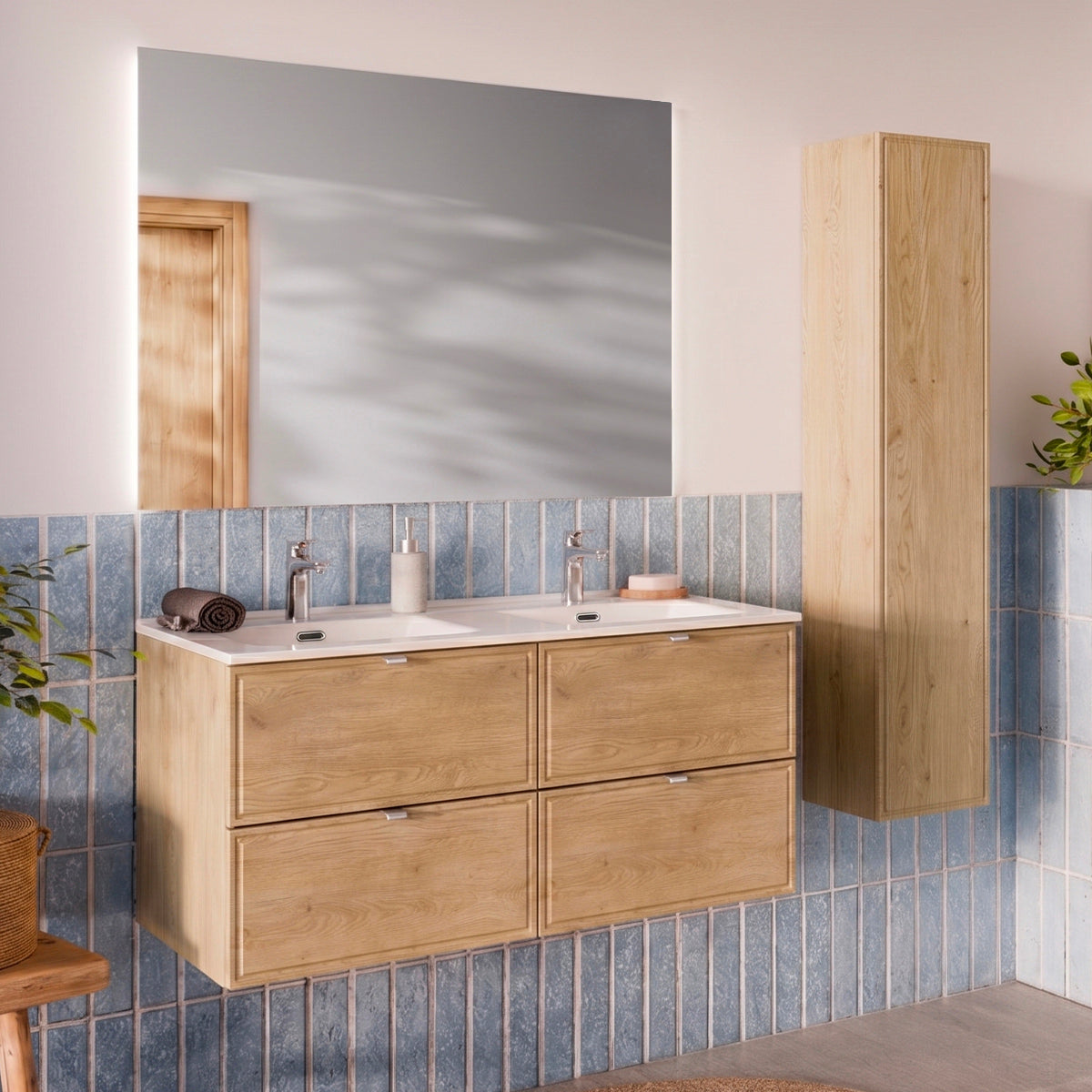 Set Aus Doppel-einbauwaschbecken 120cm Und Säule Elias Holz