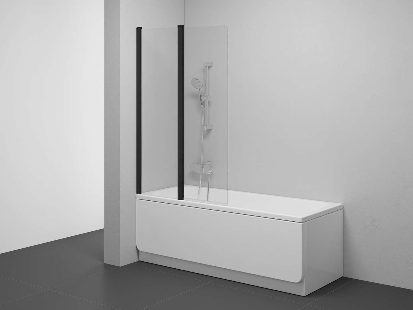 Ravak Chrome - Badewannenabtrennung Cvs2-100 L, Zweiteilig, 100 X 150 Cm, Schwarz/klares Glas 7qla0300z1
