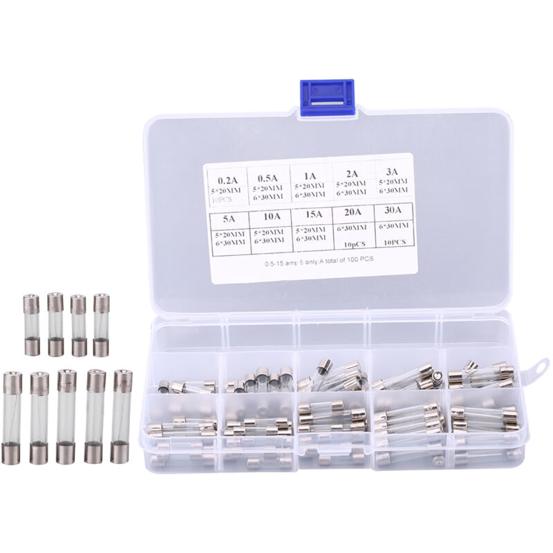 Generisches Sortiment An Sicherungsröhren, 5 X 20 Mm, 6 X 30 Mm Glassicherungsröhren, 100 Stück Für Sicheren Betrieb Und Schutz Von Stromkreisen.