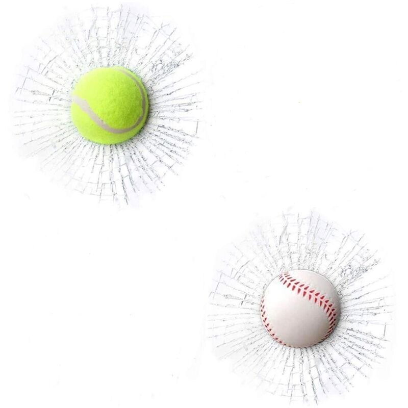 2 Stück 3d-glasaufkleber Mit Risseffekt, Zerbrochene Baseball-glasaufkleber, Lustige Autoaufkleber, Tennisball-scherzartikel, Aufkleber Für Rissiges Glas