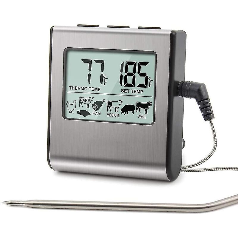Crea – Digitales Grillthermometer – Großes Lcd-display – Edelstahlsonde – Präzises Garen Von Fleisch – Tp-16