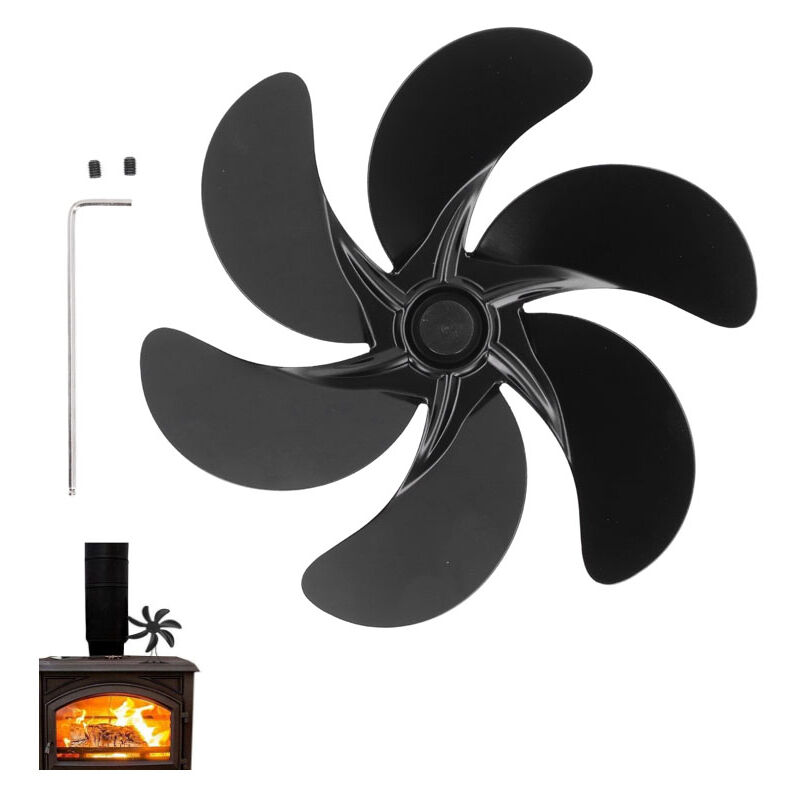– Kaminventilator Mit 6 Flügeln – Schwarze Aluminiumlegierung – 17 Cm Durchmesser – Optimiert Die Warmluftzirkulation