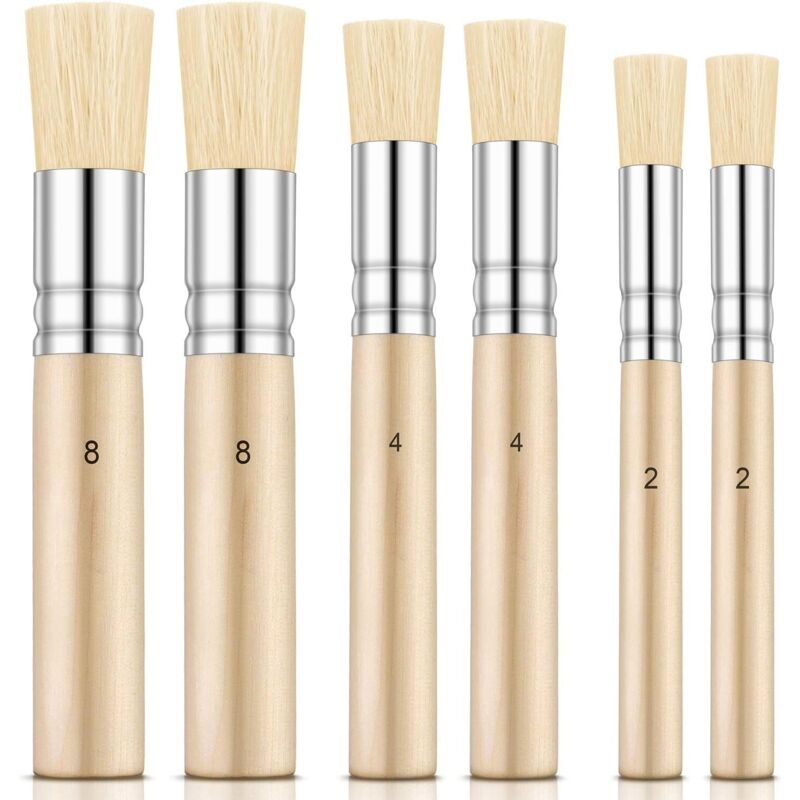 6-teiliges Set Holz-schablonenpinsel, Naturborstenpinsel Für Öl-, Aquarell- Und Acrylmalerei Sowie Diy-bastelprojekte, 3 Größen – Fei Yu