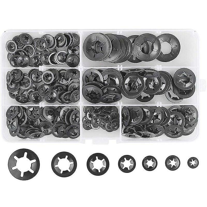 Crea 280-teiliges Set Sicherungsscheiben, Stahl-sicherungsscheiben, Schnellverschluss-sicherungsscheiben M3 M4 M5 M6 M8 M10 M12, 7 Größen, Schwarz