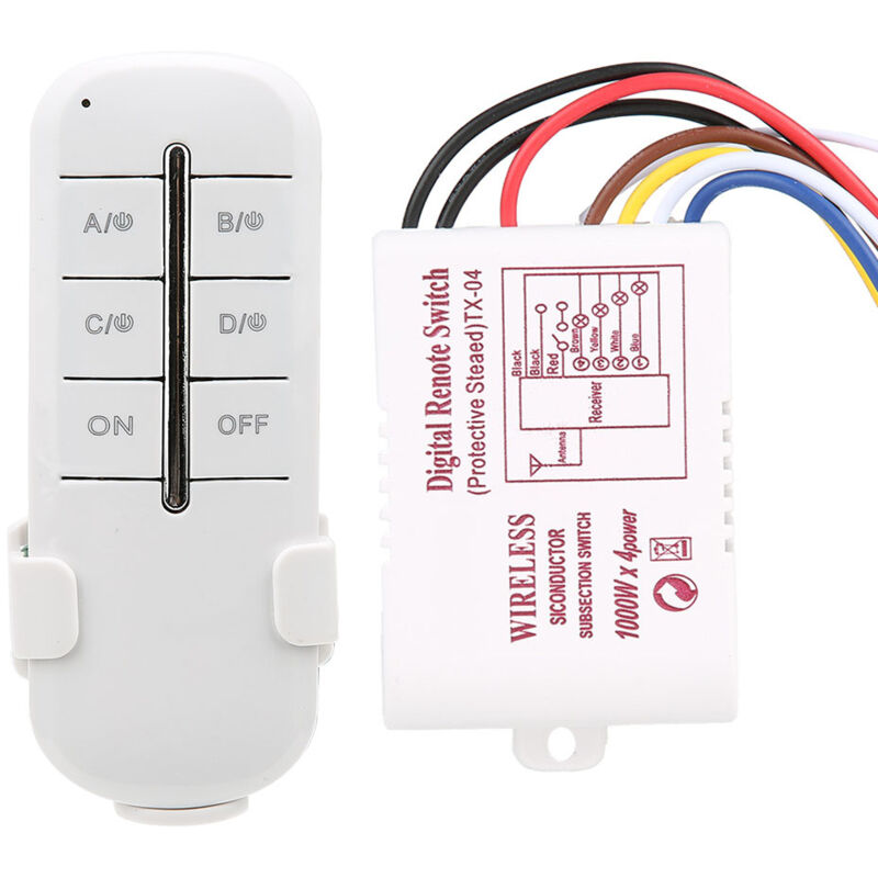 – 4-wege-funkfernbedienung Ein/aus 1000 W – 20 M Funkempfänger – Schnelle Installation – Für Led-lampen Und Moderne Beleuchtung – Mr704