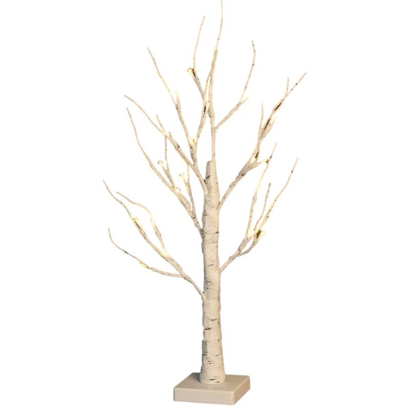 Crea – 60 Cm Hoher, Beleuchteter Baum Mit 24 Warmweißen Leds – Betrieb Mit 3 Aa-batterien – 6-stunden-timer – Birkenrindenstamm