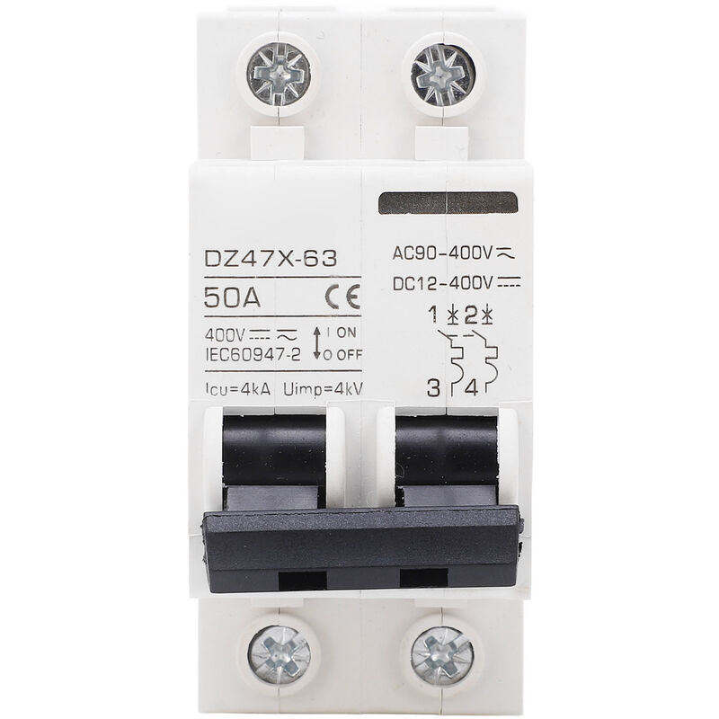 50-a-400-v-ac/dc-leistungsschalter, 2-poliger 4-ka-elektromagnet-leistungsschalter Mit Abschaltvermögen Für Solaranlagen (pv), 35-mm-din-schienenmontage, Bipolarer Leistungsschalter