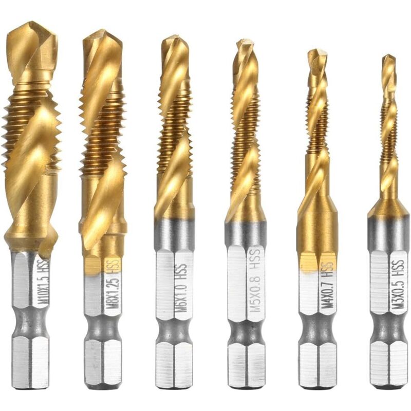 6-teiliges Hss-sechskant-bohrerset M3-m10 Gewindebohrer - Gold-fei Yu