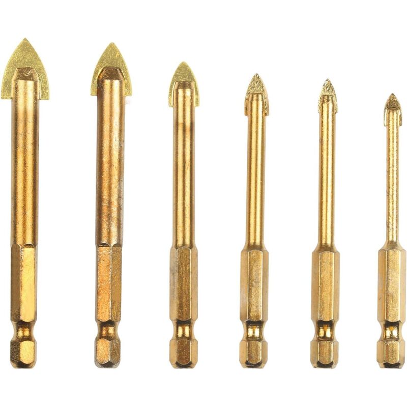 6-teiliges Fliesenbohrer-set Aus Hartmetall, Keramikbohrer, Durchmesser 4/5/6/8/10/12 Mm, 1/4″-sechskantschaft, Titanbeschichtetes Bohrer-set Für Marmor, Glas Und Beton – Fei Yu