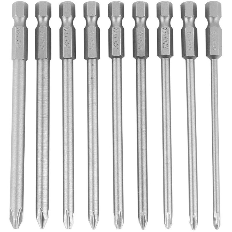 – Set Mit 9 S2 Ph1/ph2 100-mm-schraubendreherbits – Legierter Stahl Für Präzises Schrauben – Magnetkopf Für Einfache Handhabung