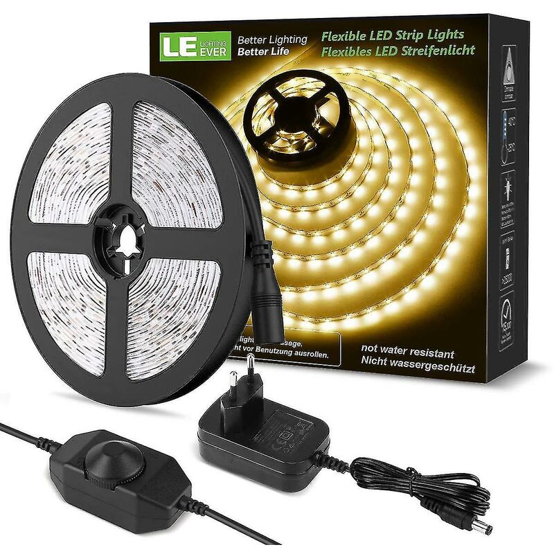 Crea 12v, 10m Dimmbarer Led-streifen, Warmweiß 3000k, 600 Leds, Mit Dimmer