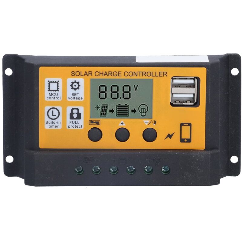 Intelligenter Dual-usb-3-stufen-pwm-solarladeregler Mit Hintergrundbeleuchtung Für Photovoltaik-solarpanels Und Batterie, 12 V/24 V, 20 A