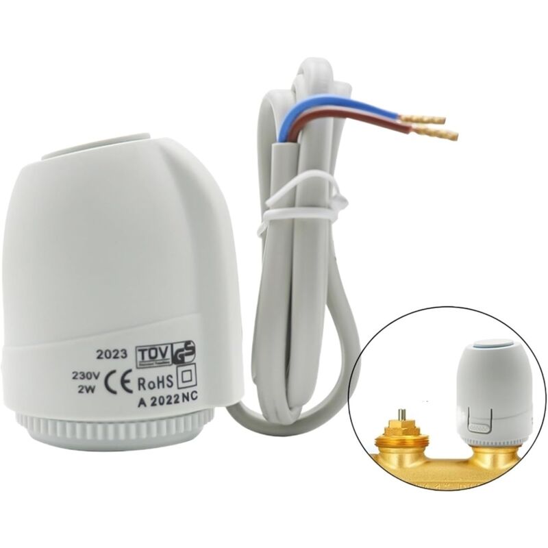 – Wasserdichter Thermostat Für Fußbodenheizung (schutzart Ip54) – 2-w-elektro-thermoantrieb (geschlossen) – Hochwertiges Polycarbonat (pc) – 230 V