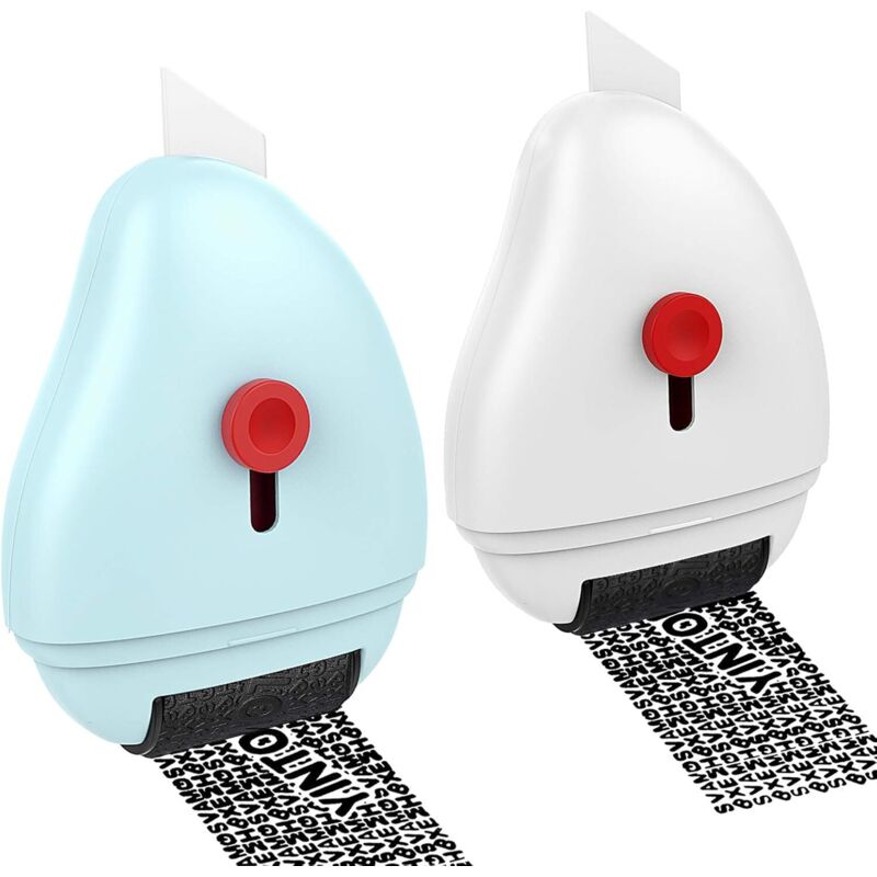 2-in-1-rollenstempel Zum Schutz Vor Identitätsdiebstahl, Set Mit 2 Selbstfärbenden Abs-rollenstempeln, Inklusive Trennwerkzeug Aus Kunststoff Zum Schutz Der Privatsphäre, Weiß + Blau – Fei Yu