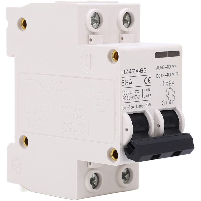Leitungsschutzschalter 63 A 400 V Ac/dc, Abschaltvermögen 2p 4 Ka, Flammwidriger Leitungsschutzschalter, Geeignet Für Photovoltaikanlagen, 35-mm-din-schienenmontage