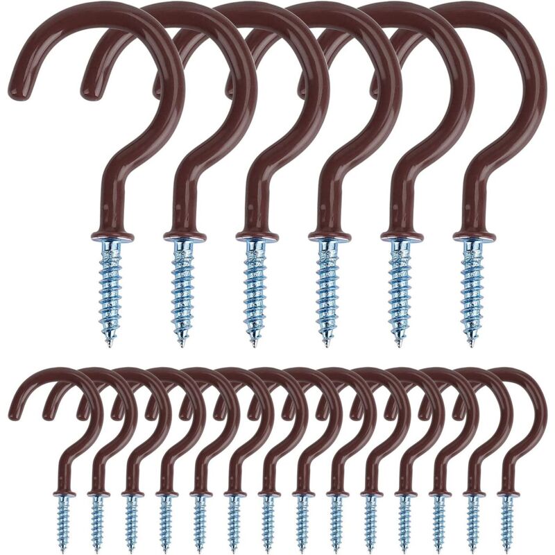 Schraubhaken, Becherhaken, Vinylbeschichtete Mehrzweckhaken, 5 Cm Ösenhaken, Deckenhaken, 20er-pack (braun) – Fei Yu