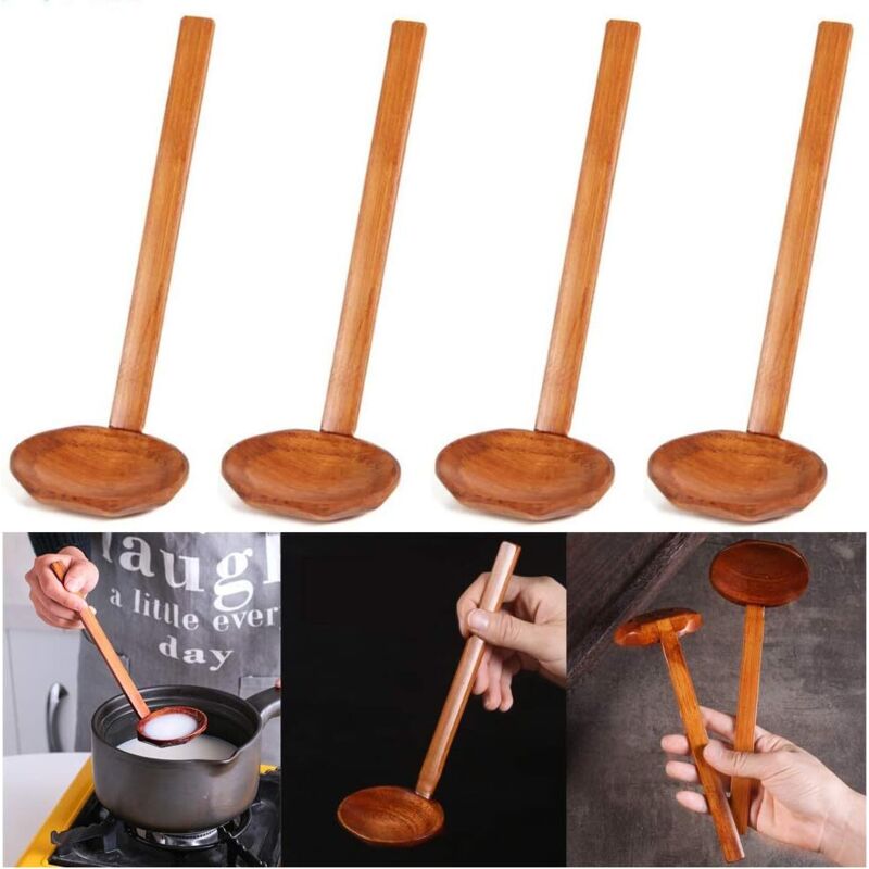 4-teiliges Japanisches Holzlöffelset Mit Langen Griffen, Ramen-suppenlöffel Aus Holz, Handgefertigtes Küchenutensil - Fei Yu