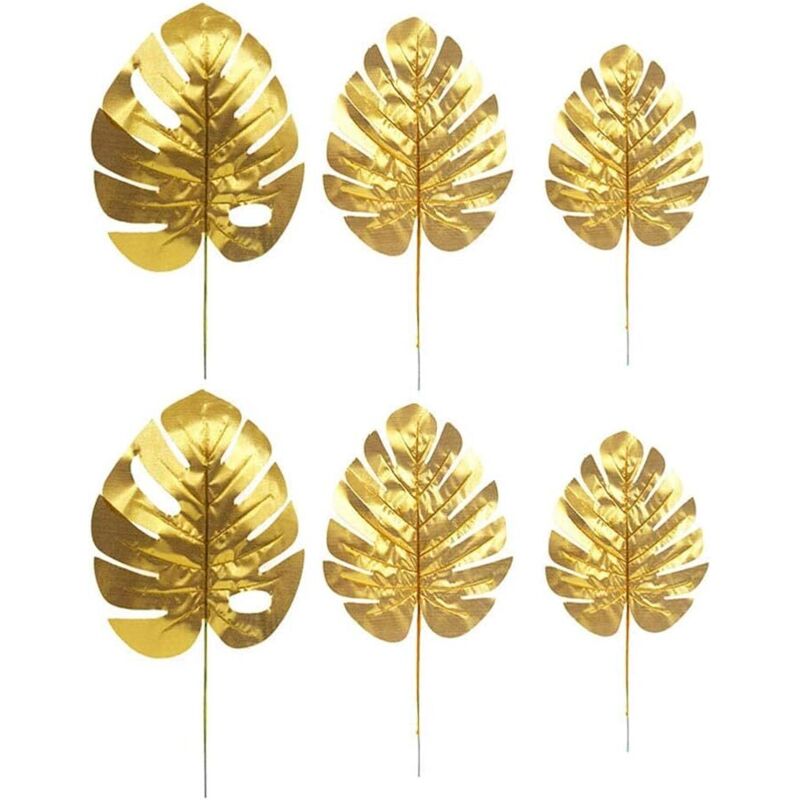 Künstliche Pflanzen In 3 Verschiedenen Ausführungen: Goldene Palmenblätter, Tropische Partydekorationen, Schildkrötenblatt, Monstera