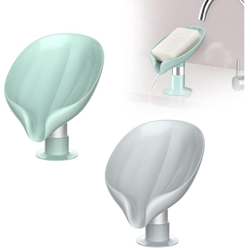 2-teiliges Seifenschalen-set, Seifenbox Für Die Dusche, Seifenhalter Mit Saugnapf, Blattförmige Seifenschale Für Bad Und Küche (grün Und Grau) - Fei Yu